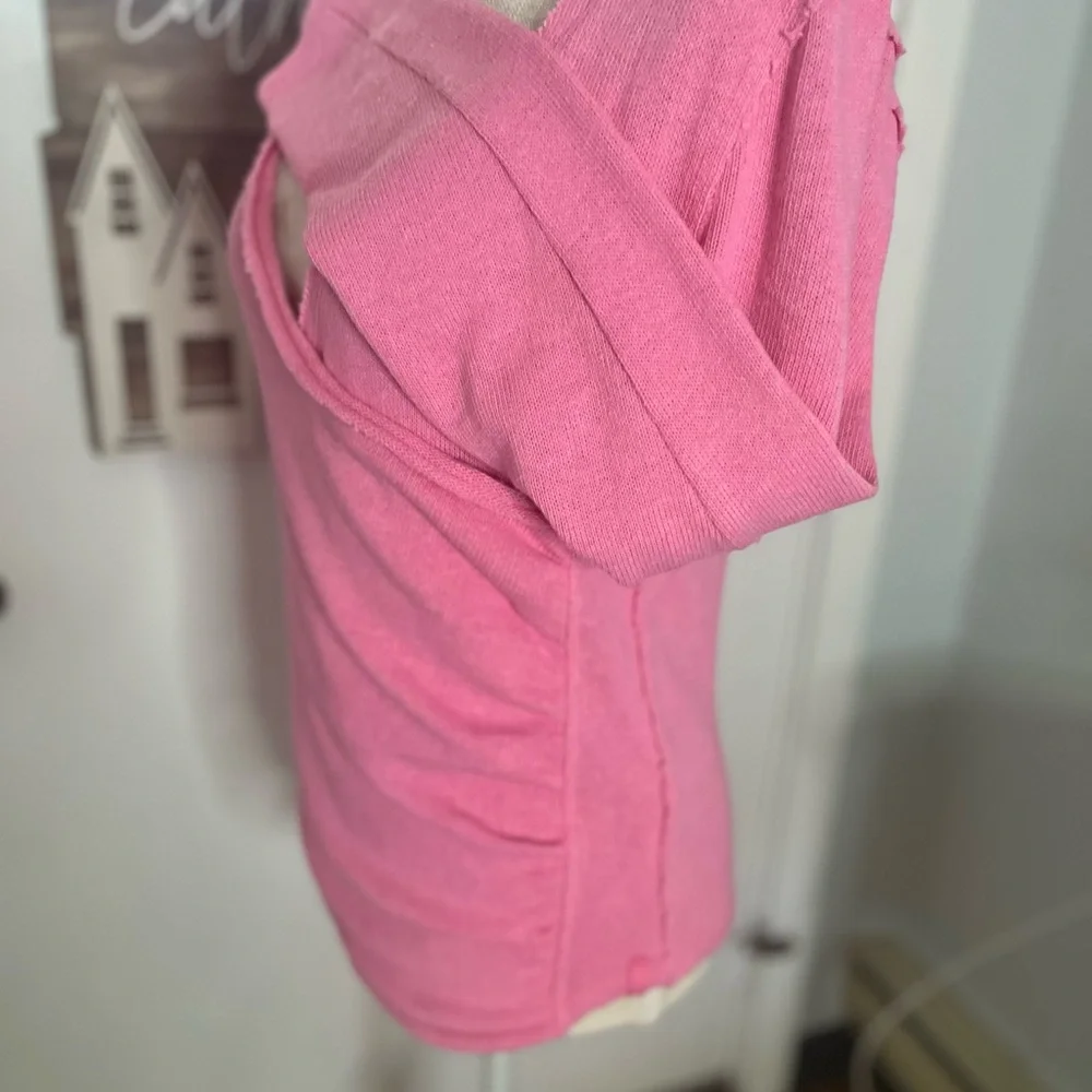 NWOT Free People Like a Boss cotton sweater in deep  pink  size large - Picture 5 of 8